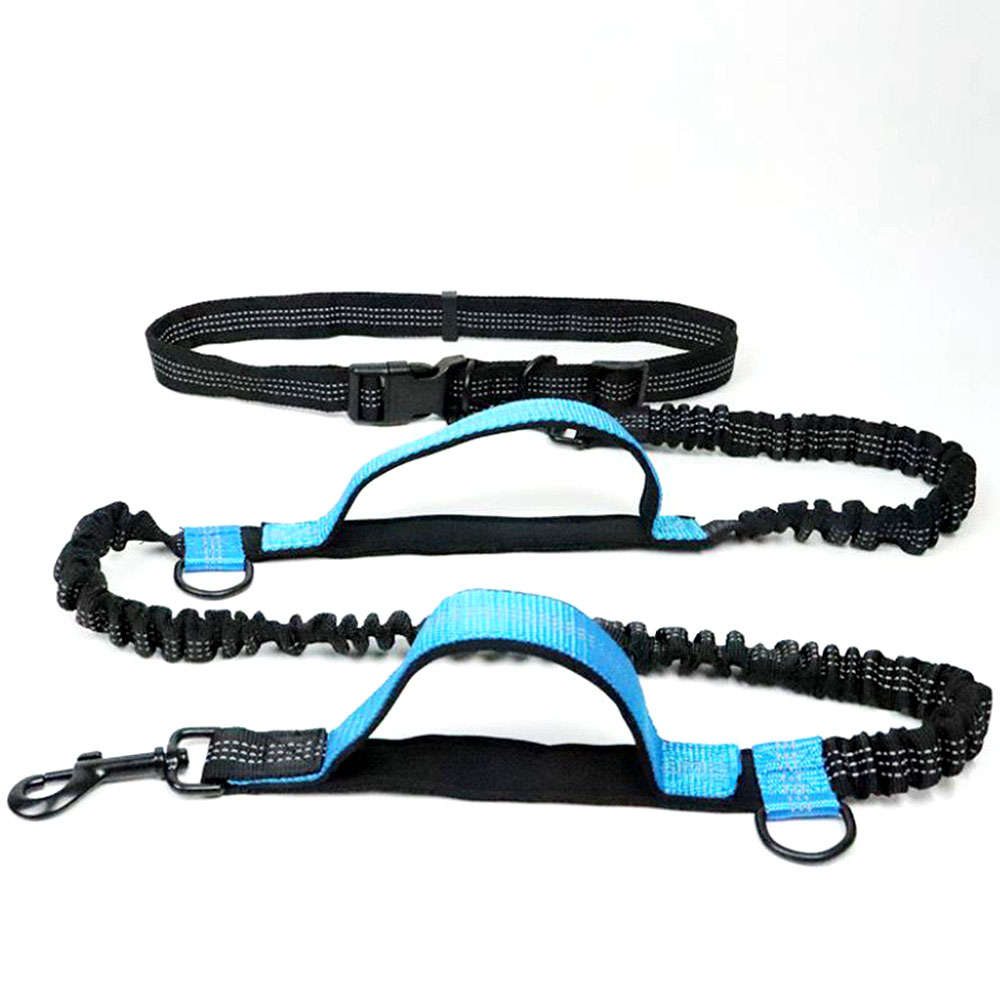for Running Walking Training Hiking BlackBlack Dual Handles Justzon Hands Free Waist Dog Leash with Retractable Bungee Night Reflective Design Adjustable Waist Belt 